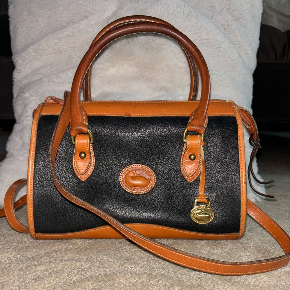 Dooney & Bourke Vintage black & tan leather satchel crossbody